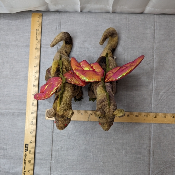 1998 Vintage TY Scorch Green Purple Dragon Plush Toy Beanie Babies Lot Of 2 toys - Picture 3 of 16